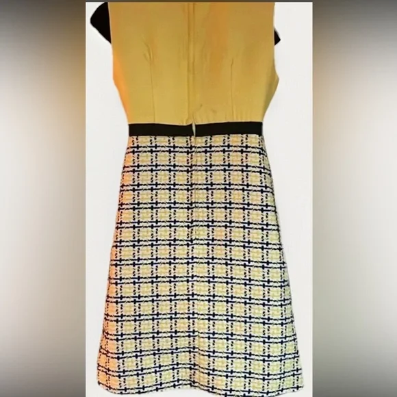 Vintage sheath Dress and Jacket yellow black white plaid tweed measures XS - Picture 5 of 11